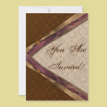 Brown Damask Ribbon and Pearls invitations