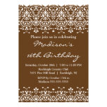 Brown Damask Sweet Sixteen Birthday Invitation