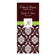 Brown Damask Wedding Programs with Monogram Invite