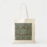 Brown décoré d'un monogramme et damassé bleue sac fourre-tout