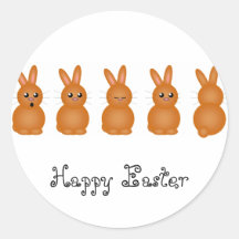 Brown Easter Bunnies Round Stickers