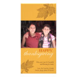 Brown fall leaves happy Thanksgiving golden yellow Custom Photo Card