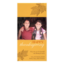 Brown fall leaves happy Thanksgiving golden yellow Custom Photo Card