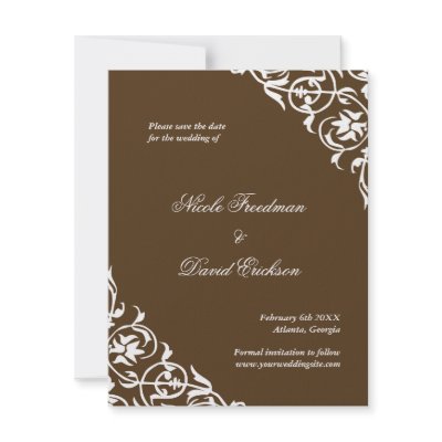 Brown flourish classy scroll wedding save the date invitation by FidesDesign