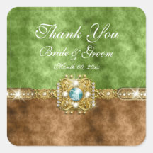 Brown gold damask wedding gem stickers