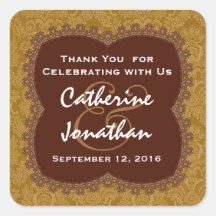 Brown Gold Lace Wedding Thank You Wedding R354L Stickers
