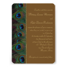 Brown, Gold Peacock Feathers Wedding Invitation
