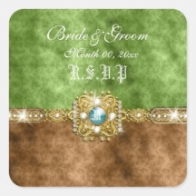 Brown gold rsvp wedding damask stickers