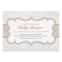 Brown & Gray Elegant Damask Baby Shower Invite