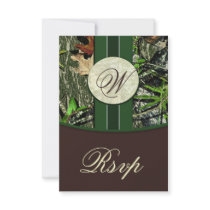 Brown & Green Monogram Camo Wedding RSVP Cards