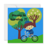Brown Hair Boy on Bicycle Birthday Invitation