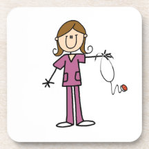 Brown Hair Female Stick Figure Nurse Drink Coasters