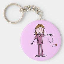 Brown Hair Female Stick Figure Nurse Keychains