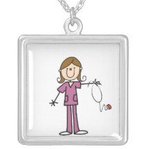 Brown Hair Female Stick Figure Nurse Necklaces