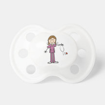Brown Hair Female Stick Figure Nurse Pacifier