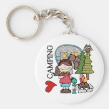 Brown Hair Girl I Love Camping Key Chain