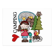 Brown Hair Girl I Love Camping Postcard