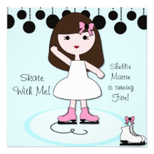 Brown Hair Girl Ice Skating Party Invitations