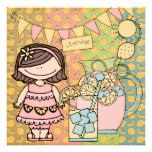 Brown Hair Girl Summer Lemonade Birthday Invite