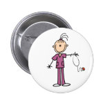 Brown Hair Stick Figure Nurse  Button