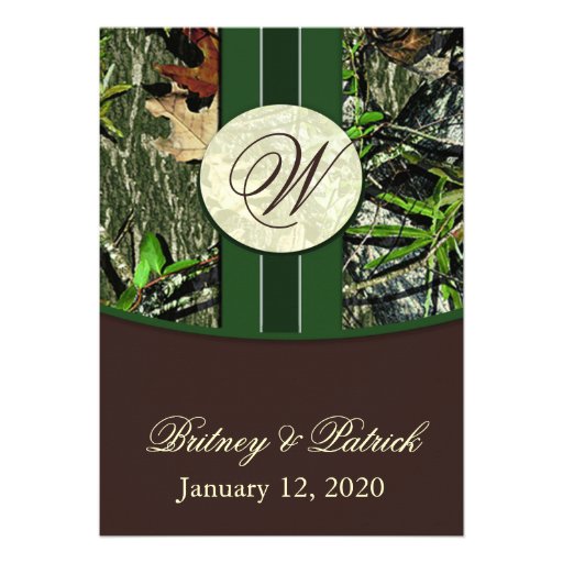 Brown & Hunter Green Camo Wedding Invitations