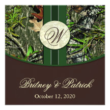Brown & Hunter Green Camo Wedding Invitations
