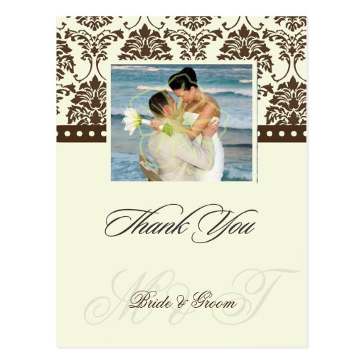 Brown +  Ivory Damask Thank You Photo postcards,