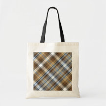 Brown, light blue and white tartan design tote bag