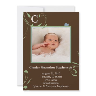 Brown Monogram Snail Boys Birth Announcements by CustomInvites