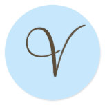 Brown Monogram V on Light Blue Favour Label