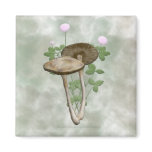 Brown Mushrooms with pink clover Magnet