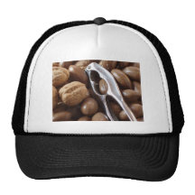 BROWN NUTS NUTCRACKER SILVER METAL FOODS PHOTOGRAP TRUCKER HAT