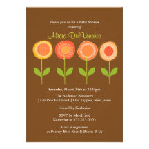 Brown & Orange Flowers Baby Shower Invitation