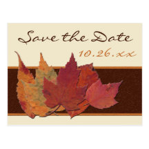 Brown Orange ivory Dried Leaves Save Date Postcard