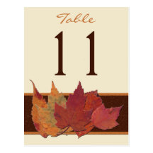 Brown Orange Ivory Dried Leaves Table Number Card Postcard