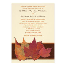 Brown Orange Ivory Dried Leaves Wedding Invitation