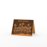 Brown & orange retro flowers Birthday card