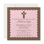 Brown & Pink Baby Girl Baptism Inviation Custom Invite