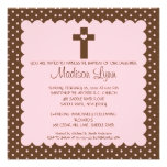 Brown & Pink Baby Girl Baptism Inviation Custom Invite