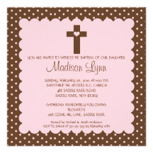 Brown & Pink Baby Girl Baptism Inviation Custom Invite