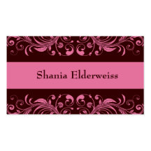 Brown & Pink Damask Business Card