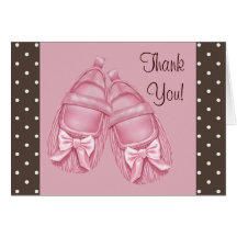 Brown Pink Satin Booties Baby Girl Thank You Cards