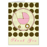 Brown Polka Dot / Pink Baby Carriage Thank You Greeting Card