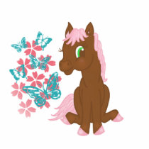 Brown Pony  with Butterflies and Flowers Cut Out