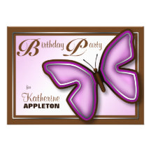Brown Purple Butterfly Birthday Party Invitations