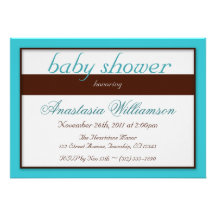 Brown Stripe Cyan Baby Shower Invitations