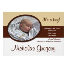 Brown Stripe Khaki Half Birth Announcements