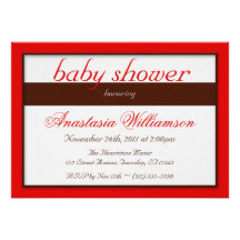 Brown Stripe Red Baby Shower Invitations