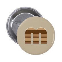 Brown Striped Monogram - Letter M Pinback Button