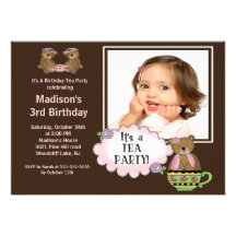 Brown Tea Party Photo Birthday Party Invitation